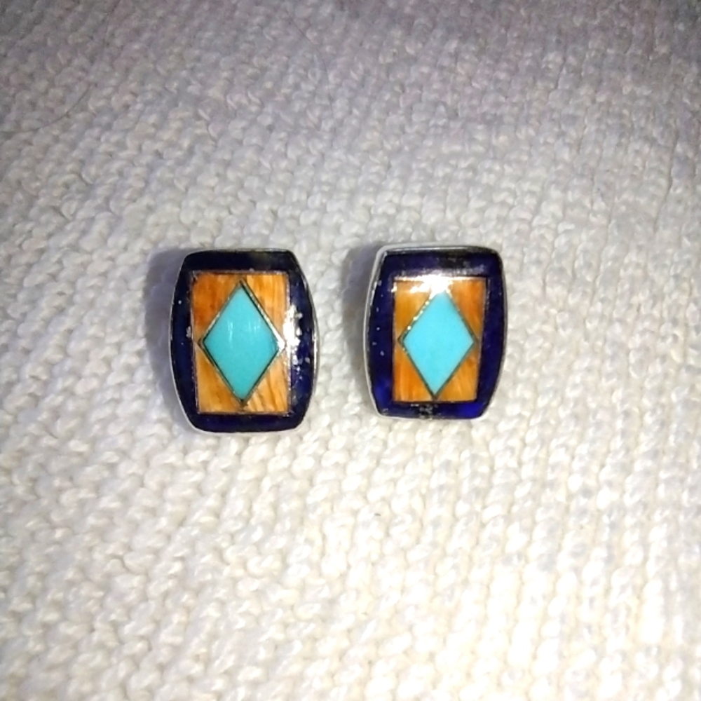Sterling and Turquoise Inlay Earrings
